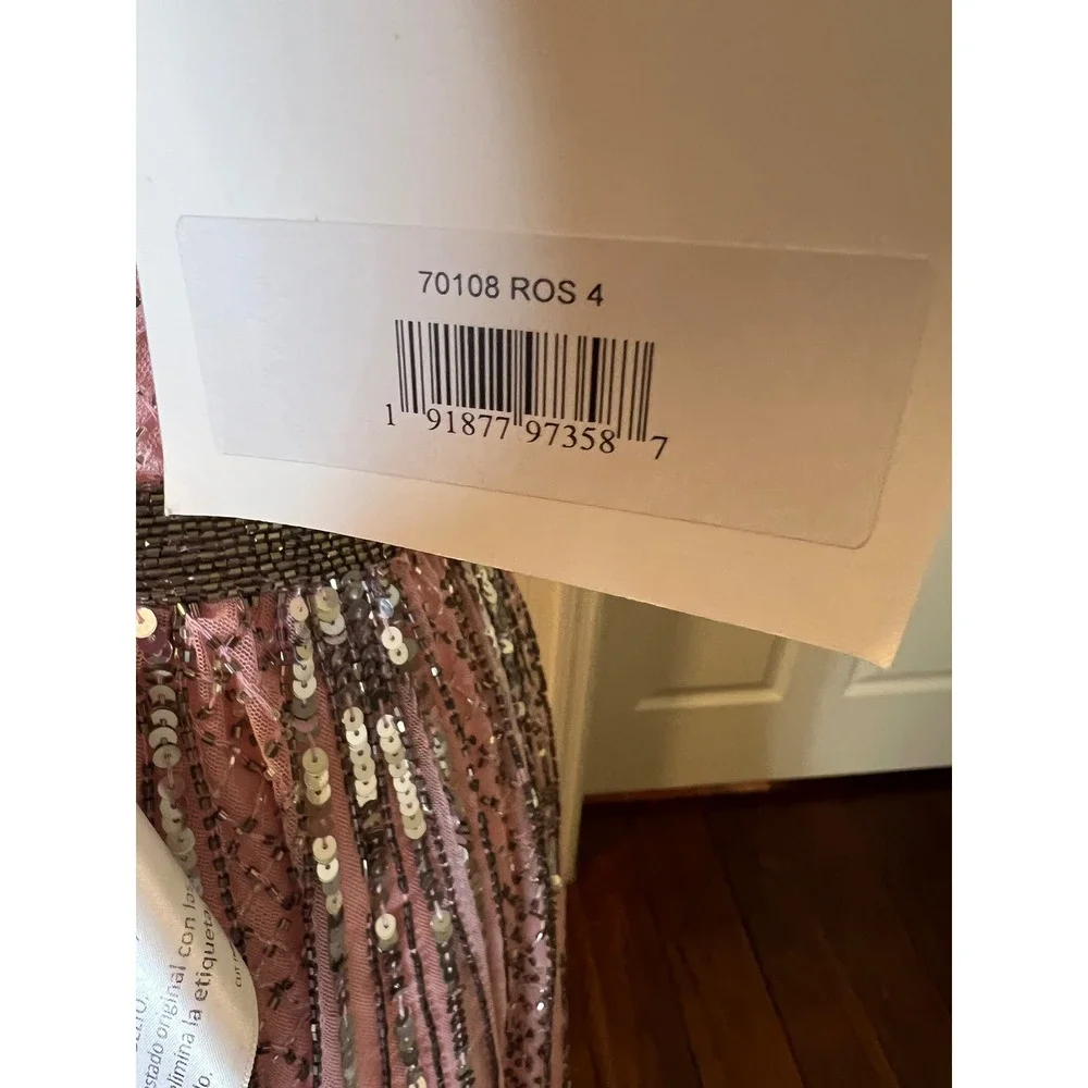 Mac Duggal 70108 Rose Pink Sequin Beaded Flutter Sleeve V-Neck Gown Dress size 4 - Picture 9 of 14